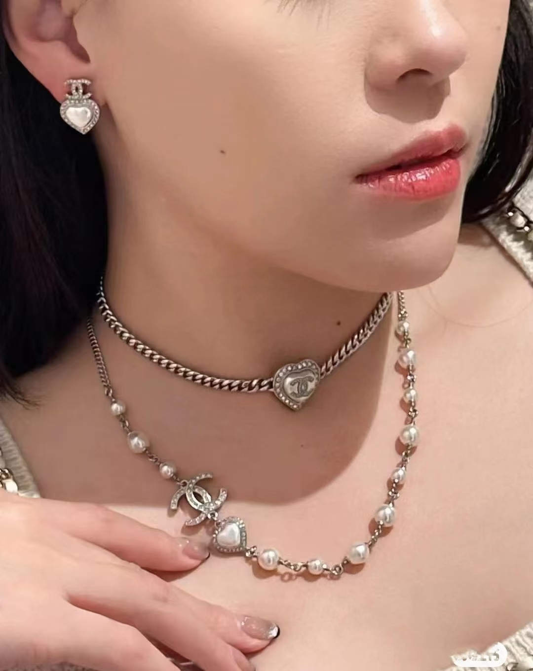 Chanel Half Silver Chain Half Pearl Necklace - Image 6