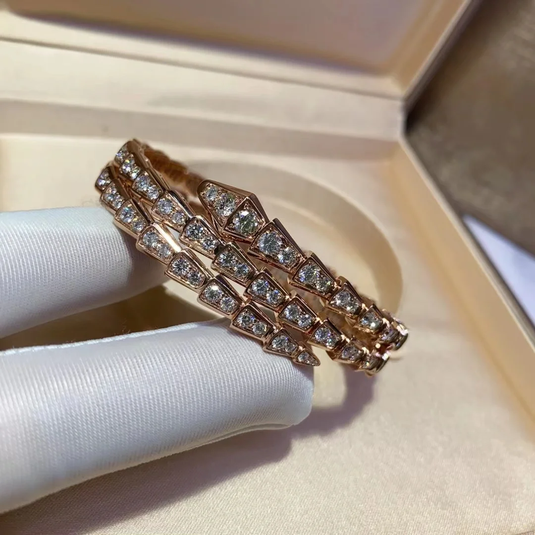 Bvlgari Serpenti Viper Bangle Bracelet - Full Diamond & Rose Gold - Image 7