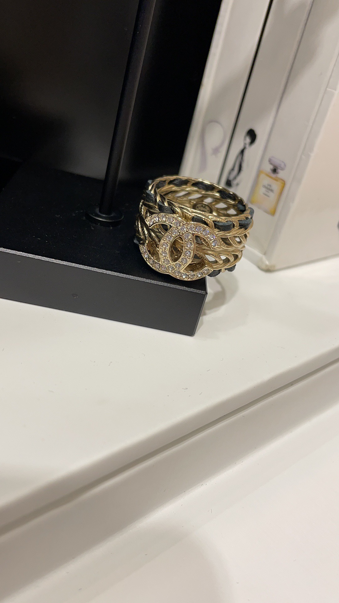 Chanel Wide Hollow Leather Wrap Vintage Ring - Image 7