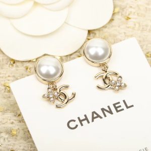 Chanel Pearl Stud Double C Dangle Earring