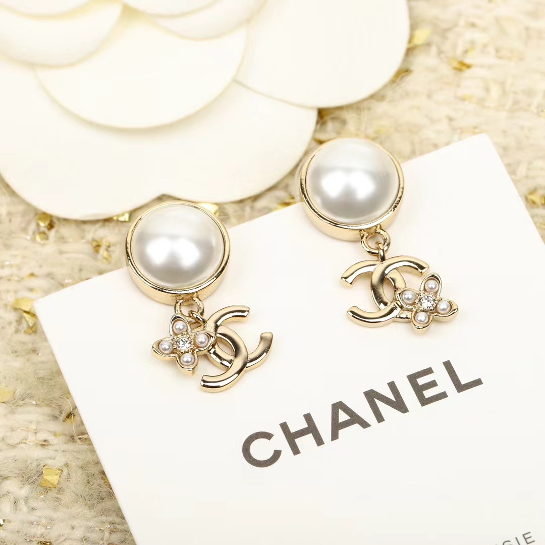 Chanel Pearl Stud Double C Dangle Earring