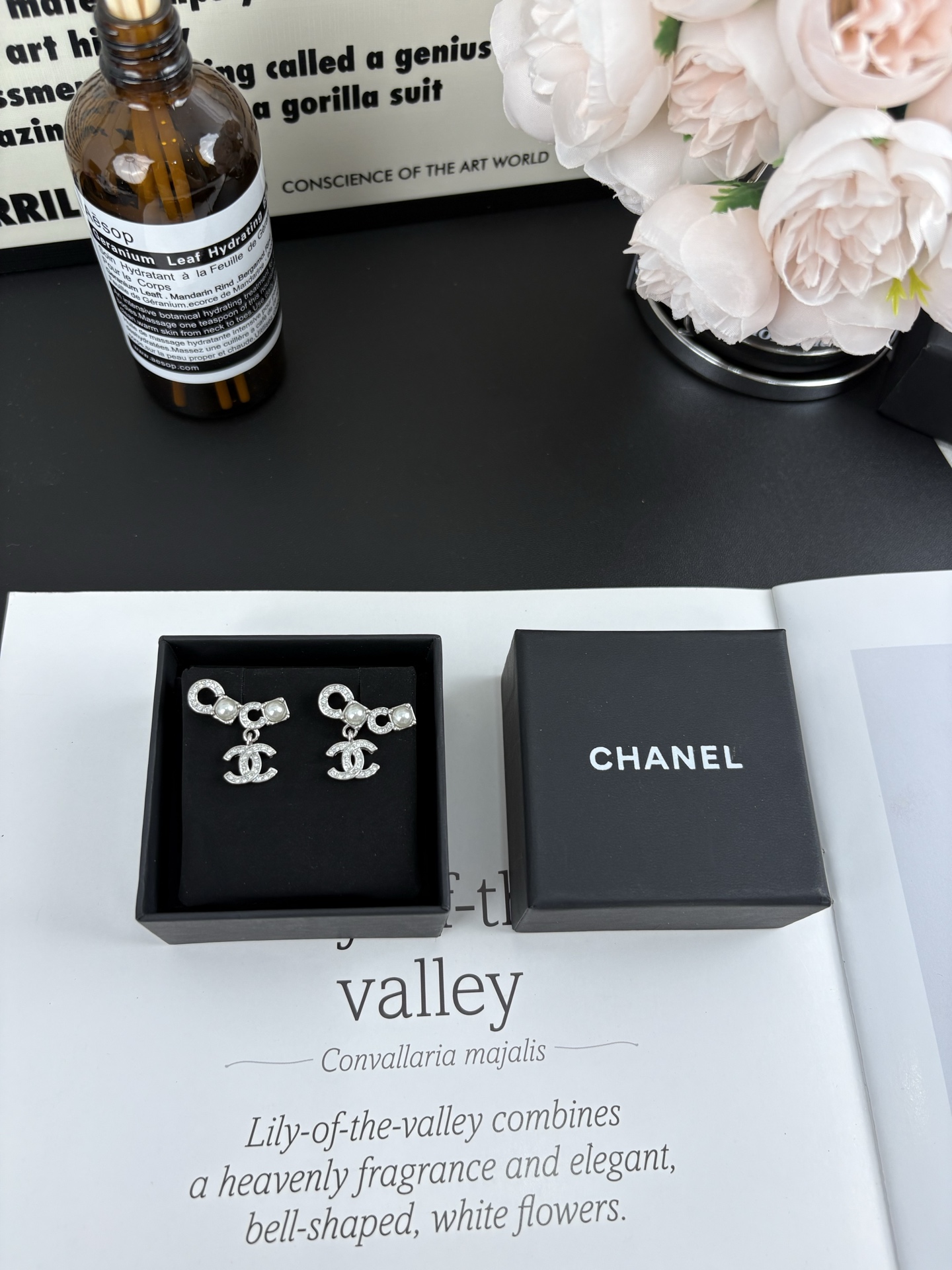 Chanel Full Diamond and Pearl Paved Coco Earrings - Image 3