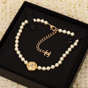 Chanel Enhancer Double C Pendant Pearl Choker Necklace