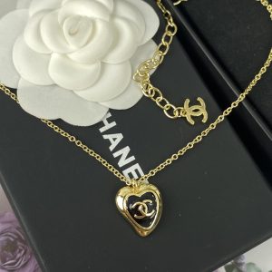 Chanel Black Enamel Love Heart Pendant Necklace