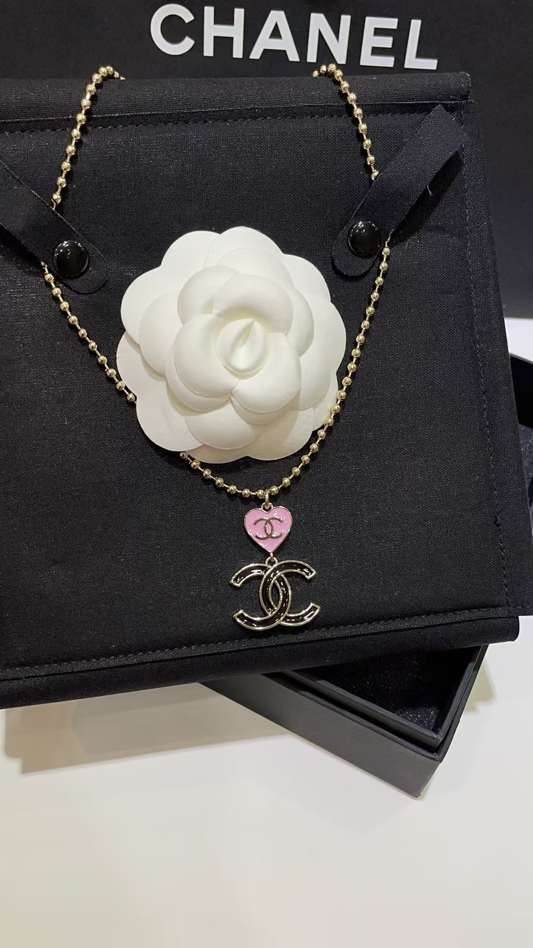 Chanel Diamond Pearl Paved Double C Pendant Pearl Necklace