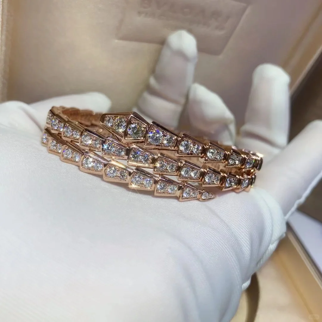 Bvlgari Serpenti Viper Bangle Bracelet - Full Diamond & Rose Gold - Image 5