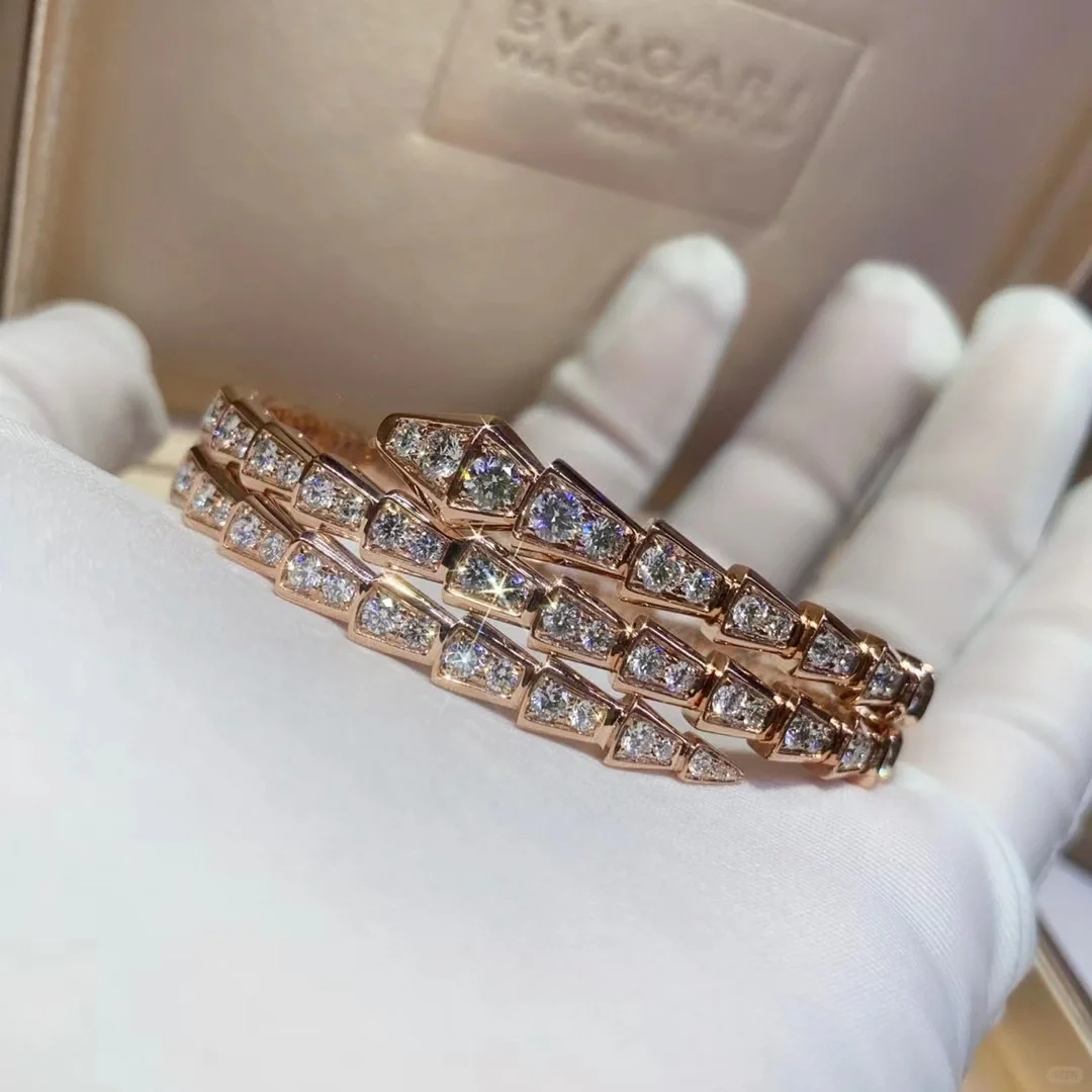 Bvlgari Serpenti Viper Bangle Bracelet - Full Diamond & Rose Gold - Image 6
