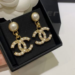 Chanel Pearl Paved Double C Earrings