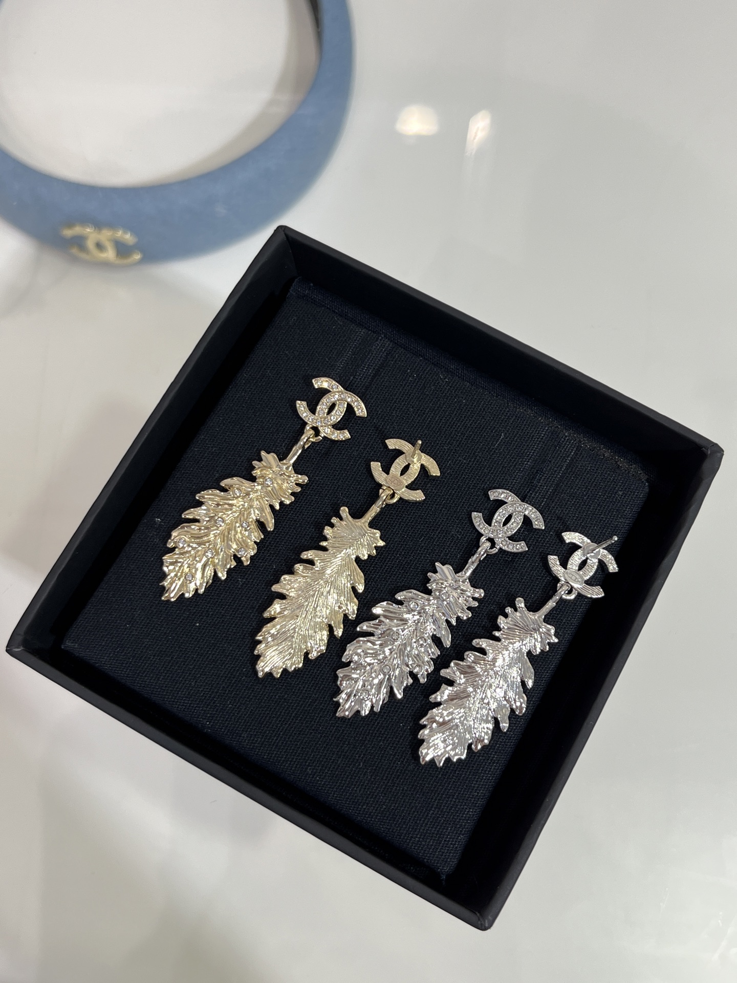 Chanel Coco Feather Dangle Earrings