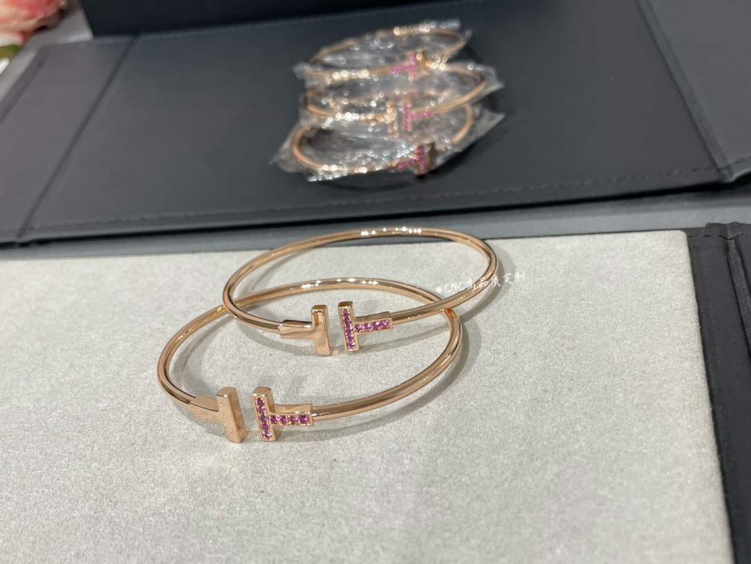 Tiffany Paved Pink Diamond Double T Bangle Bracelet - Image 5