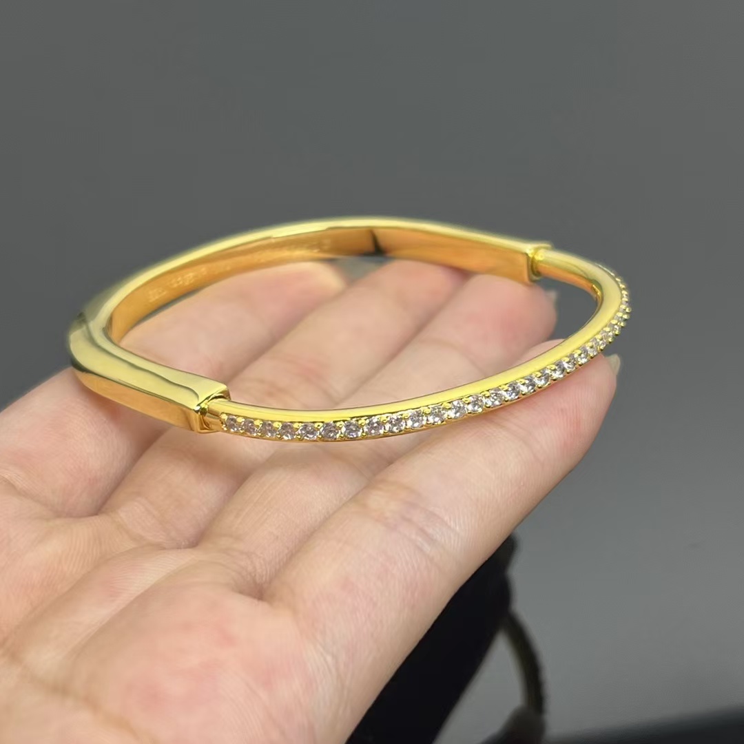 Tiffany Lock Bangle Half Pavé Diamonds Bracelet - Image 2