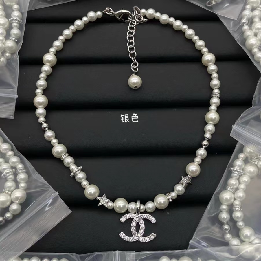 Chanel Star Double C Pendant Pearl Necklace - Image 5