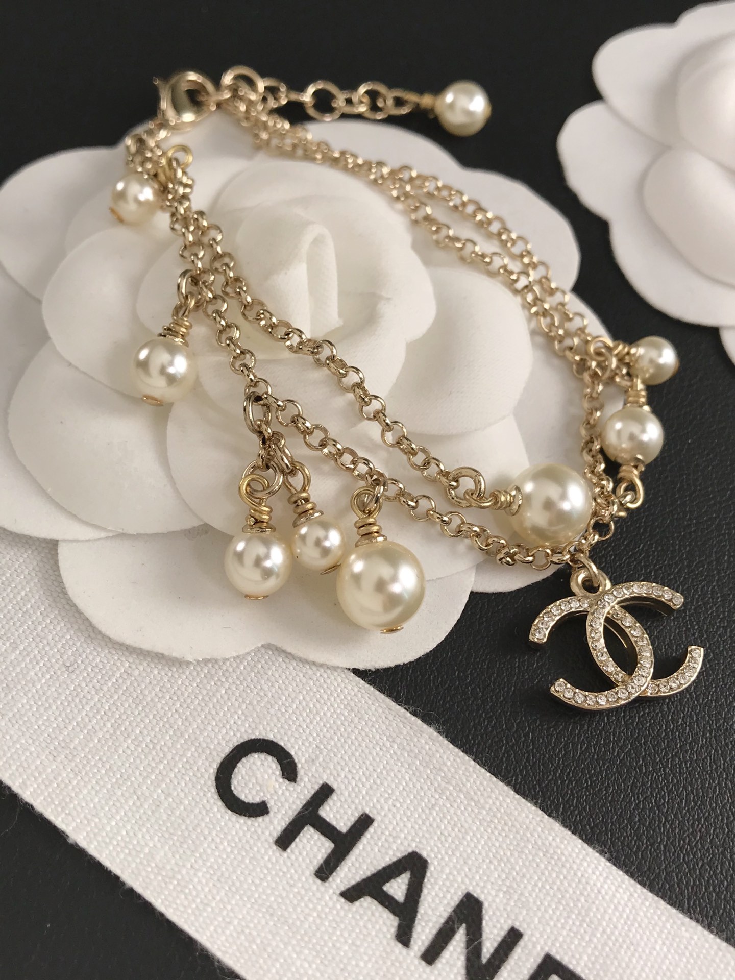 Chanel Dainty Two Layers Chain Pearl Bracelet - Image 4