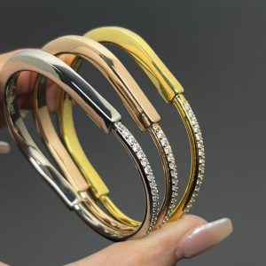 Tiffany Lock Bangle Half Pavé Diamonds Bracelet