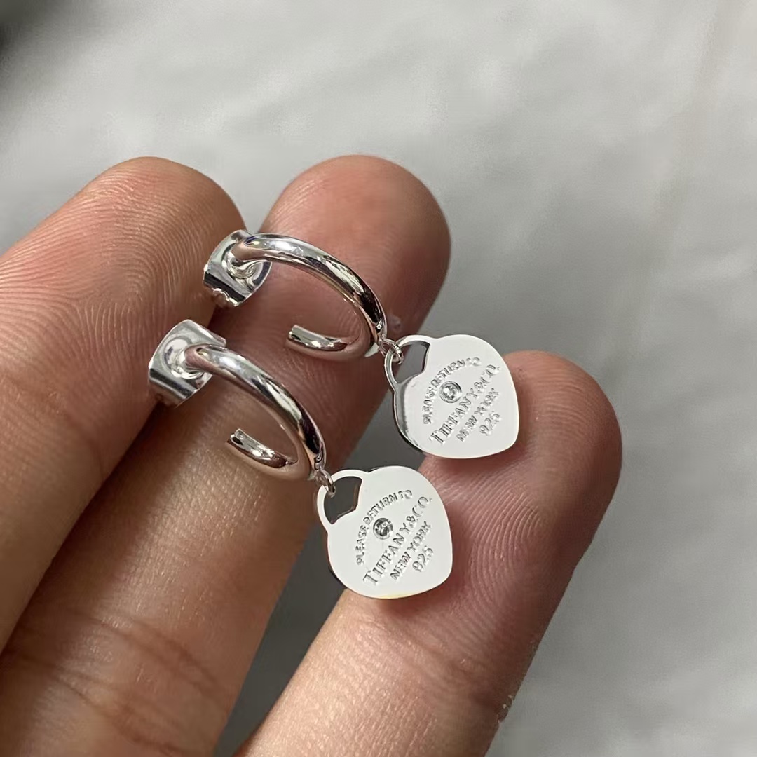 Tiffany Heart Drop Hoop Earrings - Image 3