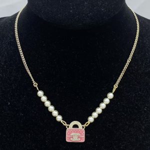 Chanel Bag Pendant Pearl Chain Necklace