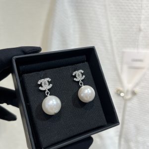 Chanel Classic Silver Coco Pearl Drop Earrings