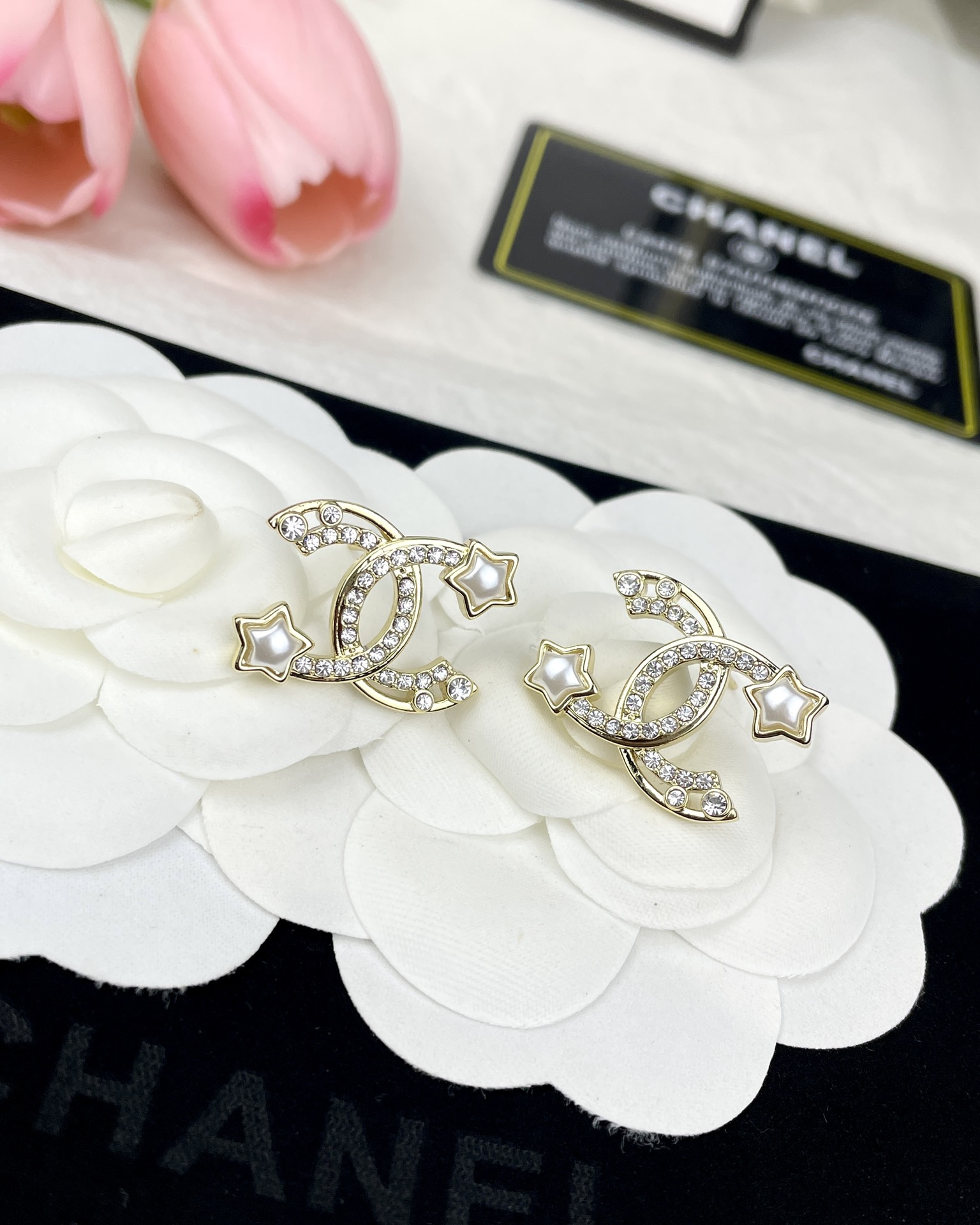 Chanel Hollow Star Rhinestone CC Earrings - Image 4