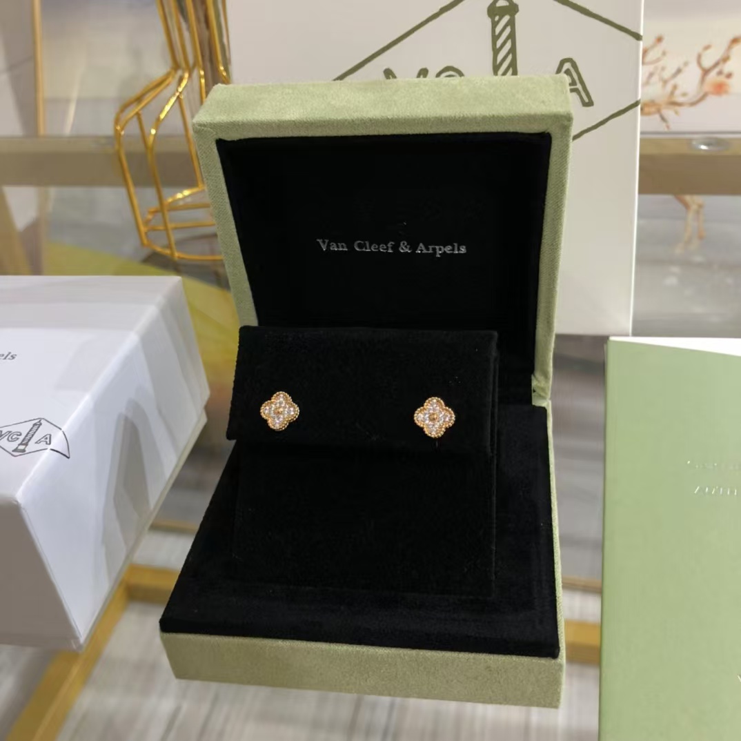 VCA Full Diamond Vintage Alhambra Earrings - Image 9