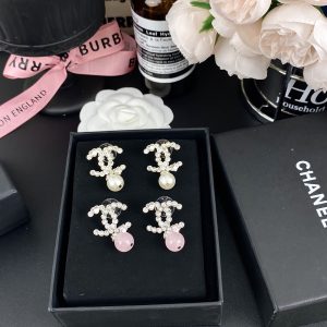Chanel Pink Crystal Pearl Dangle Rhinestone CC Earrings