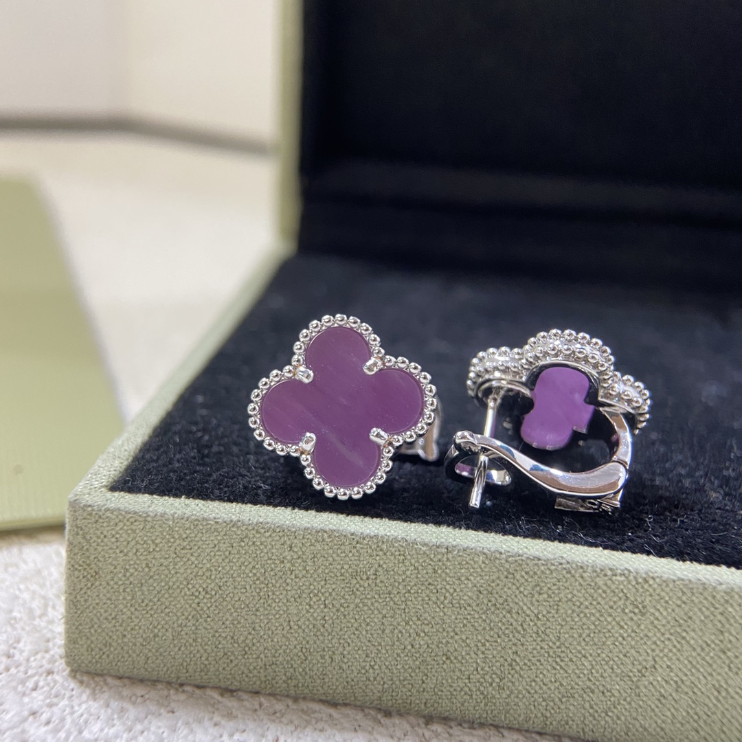VCA Purple Violet Vintage Alhambra Earrings - Image 4