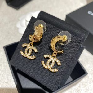 Chanel Gold Color Double C Dangle Earrings