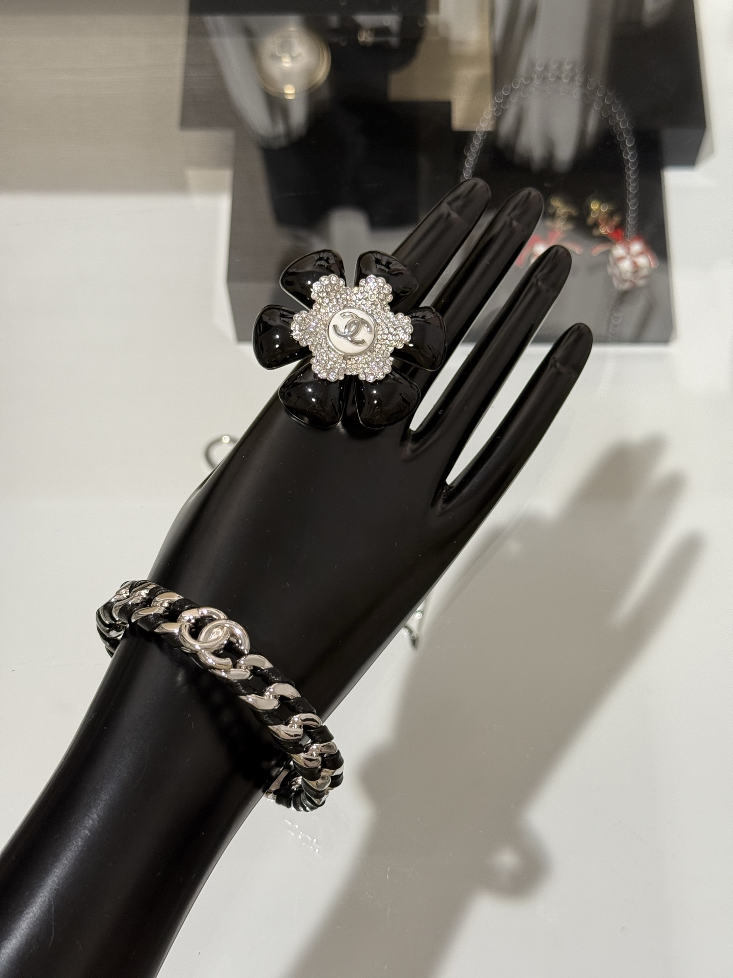 Chanel 26C Leather with Chain Bracelet Cuff Bangle - Image 13