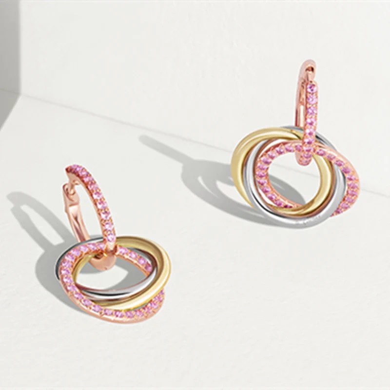 Cartier Pink Diamond Paved Trinity Necklace Earrings - Image 2