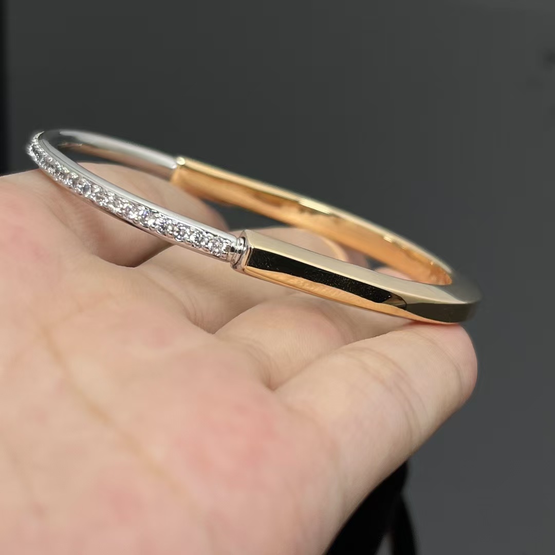 Tiffany Lock Bangle Half Pavé Diamonds Bracelet - Image 6
