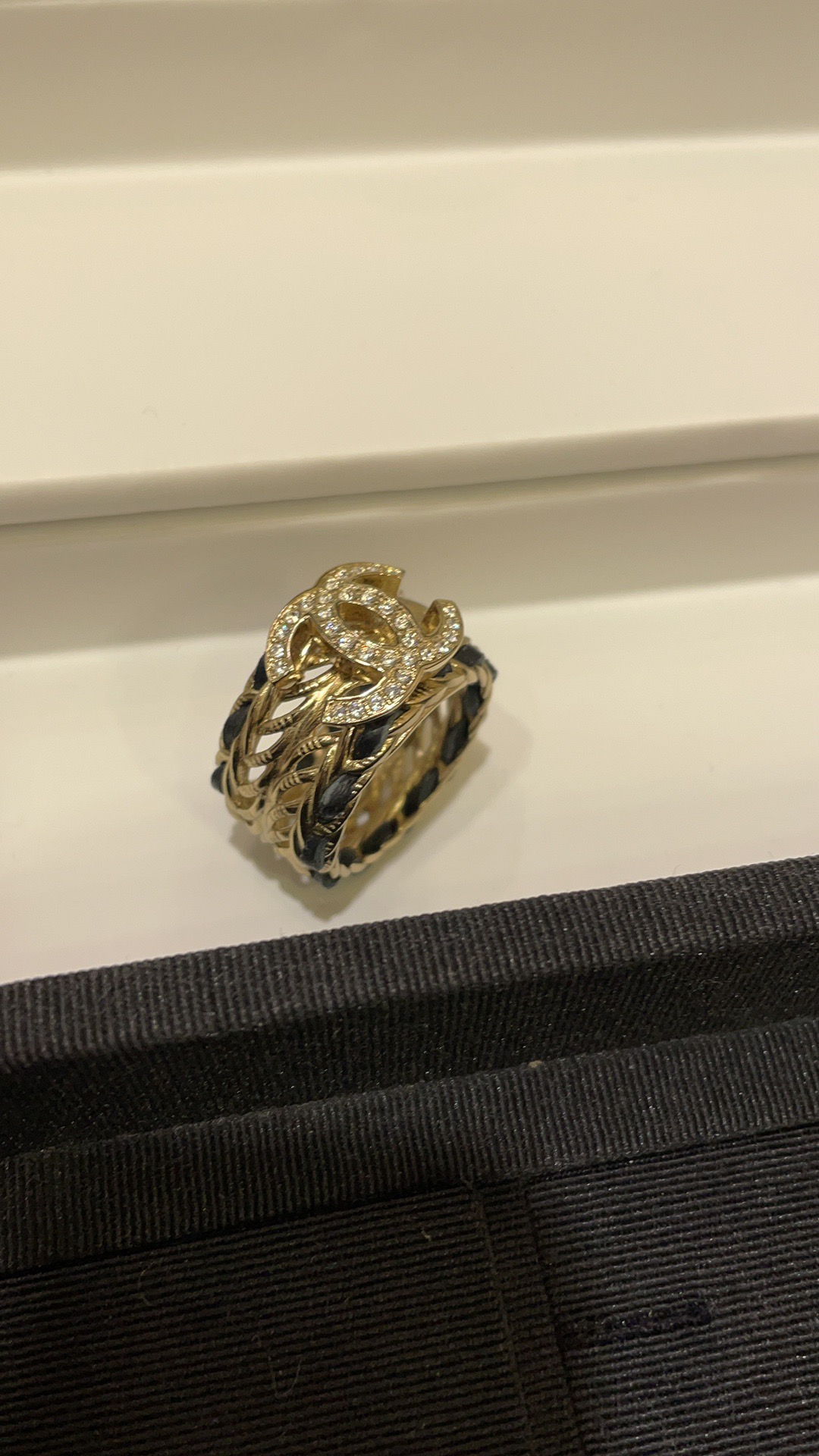 Chanel Wide Hollow Leather Wrap Vintage Ring - Image 9