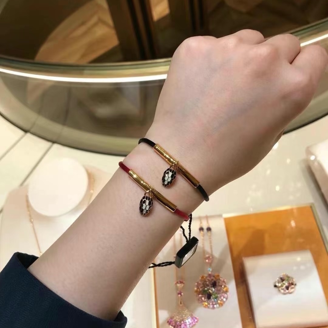 Bvlgari Black / Red Rope Bracelet with Snake Head Charm - Image 6