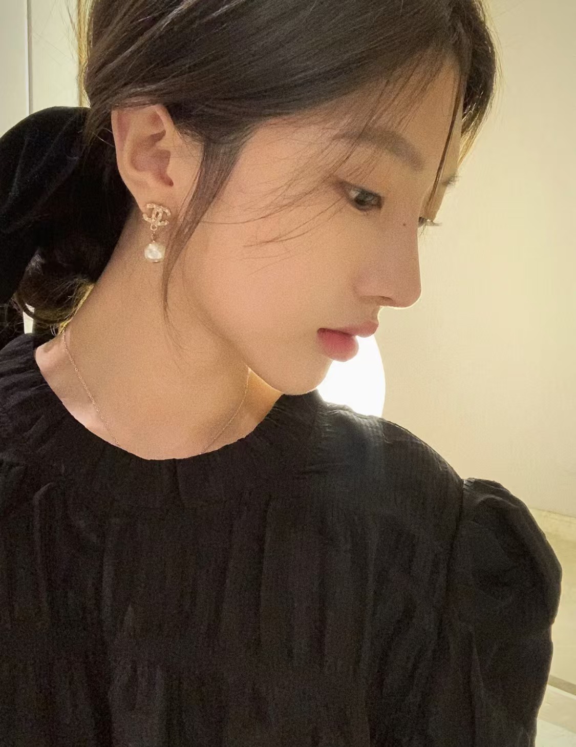 Chanel Double C with Pearl Drop Earrings - Image 5