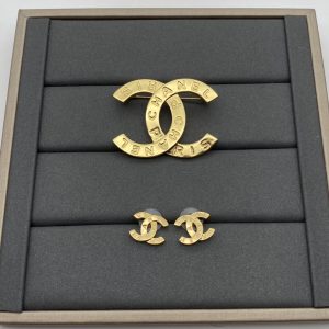 Chanel Debossed Monogram Brooch Earrings