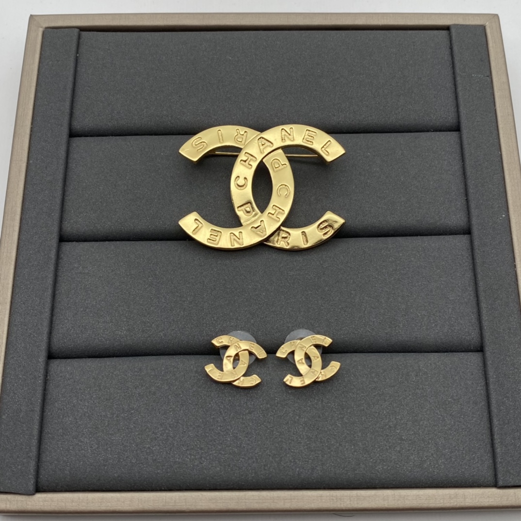 Chanel Debossed Monogram Brooch Earrings