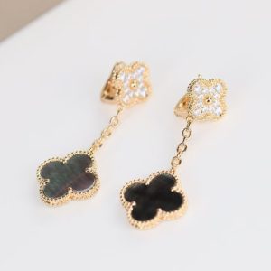 VCA Grey Mother of Pearl Magic Alhambra Earrings 2 Motifs