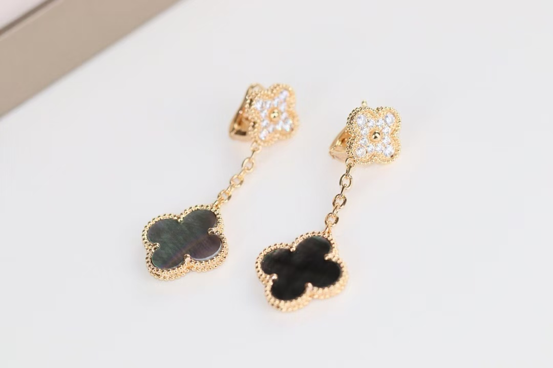 VCA Grey Mother of Pearl Magic Alhambra Earrings 2 Motifs