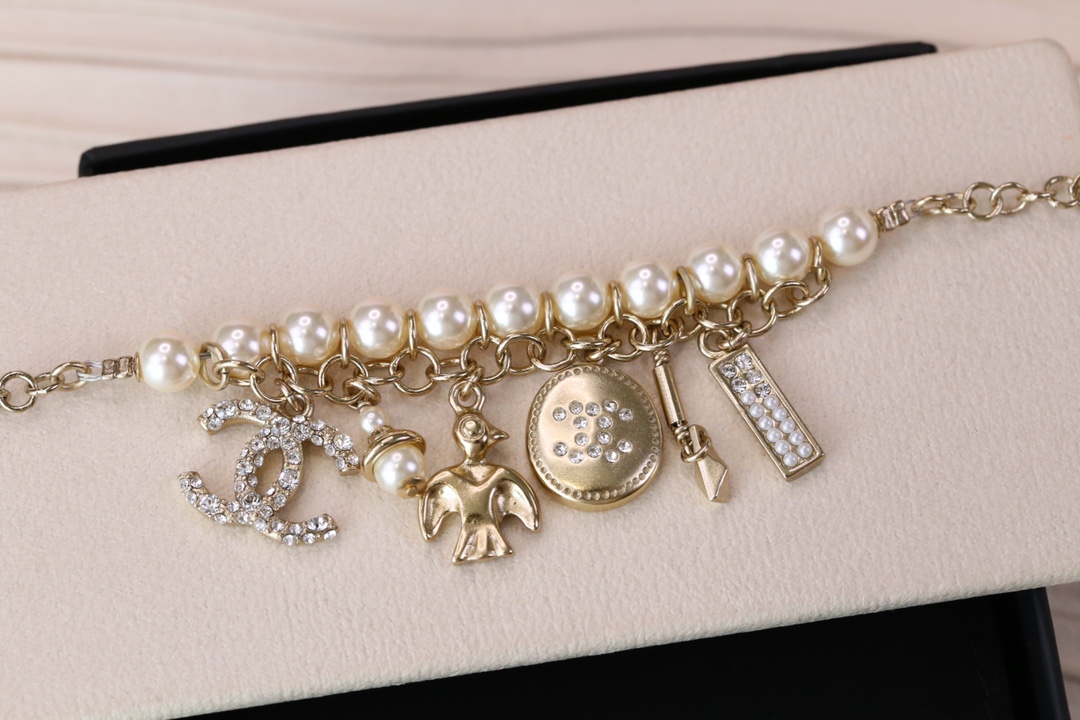 Chanel Bird CC Charms Chain Pearl Tassel Bracelet - Image 6