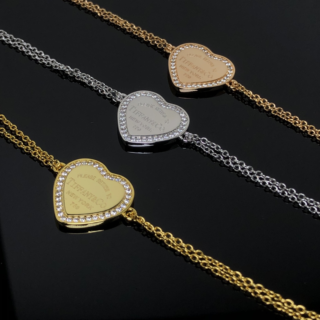 Tiffany Paved Diamond Heart Charm Chain Bracelet - Image 4