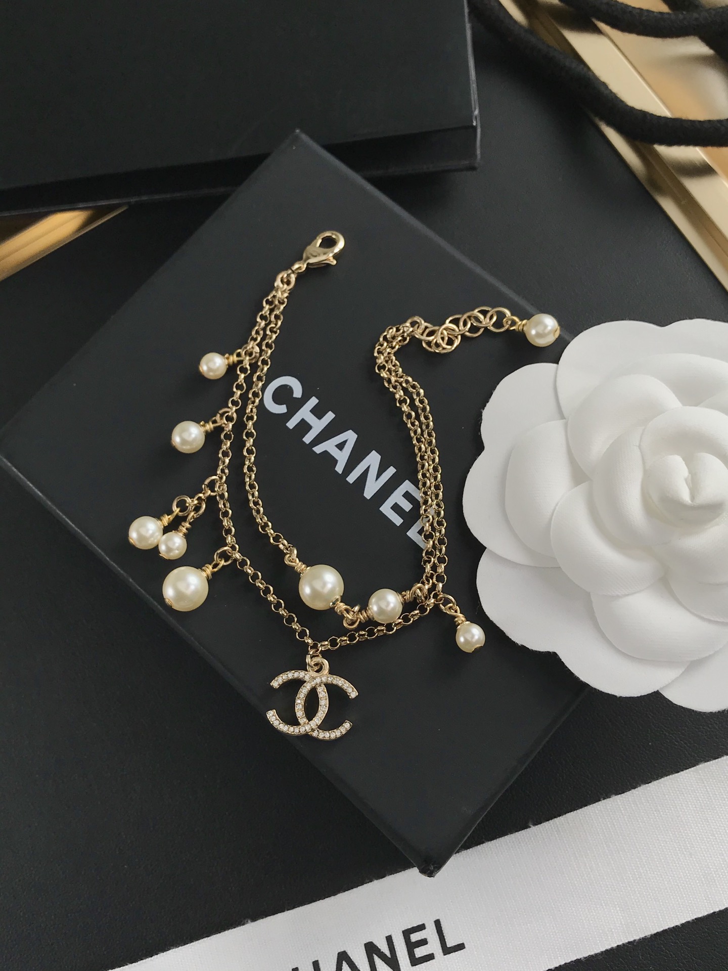 Chanel Dainty Two Layers Chain Pearl Bracelet - Image 6