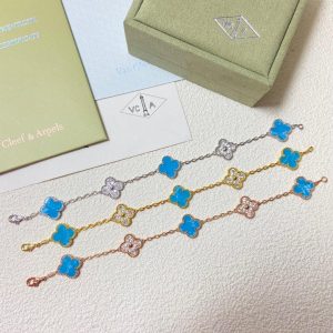 VCA Blue Larimar and Diamond Vintage Alhambra Bracelet, 5 Motifs
