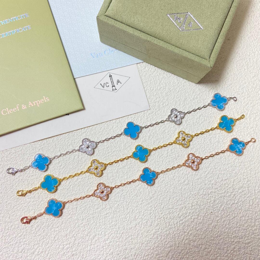 VCA Blue Larimar and Diamond Vintage Alhambra Bracelet, 5 Motifs