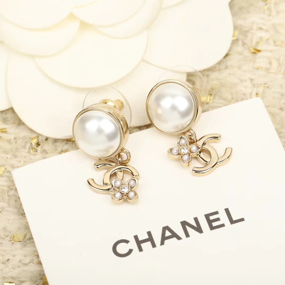 Chanel Pearl Stud Double C Dangle Earring - Image 2