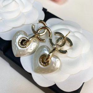 Chanel White Love Heart Double C Earrings