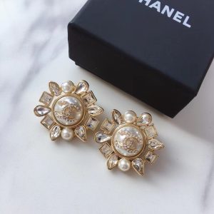 Chanel Large Round White Stud Earrings