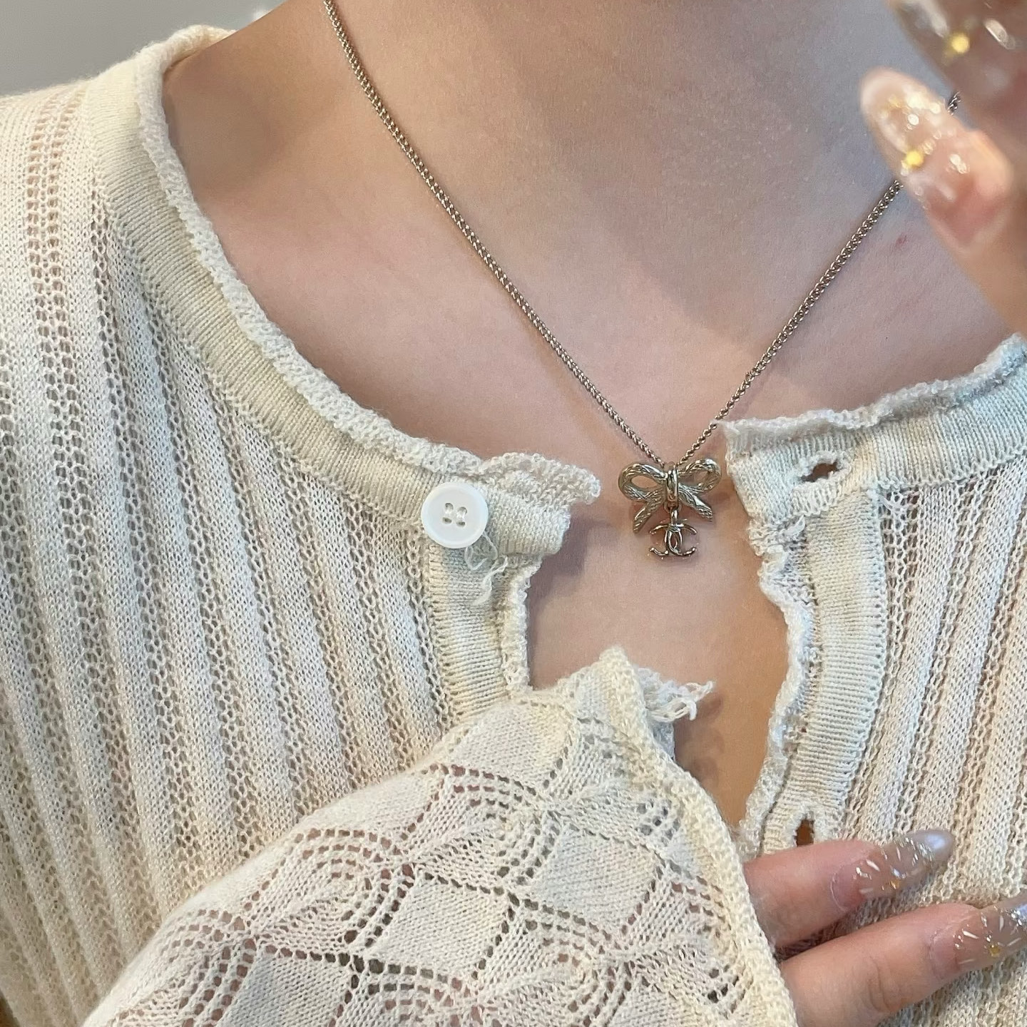 Chanel Simple Bowknot CC Pendant Necklace Minimalist - Image 2