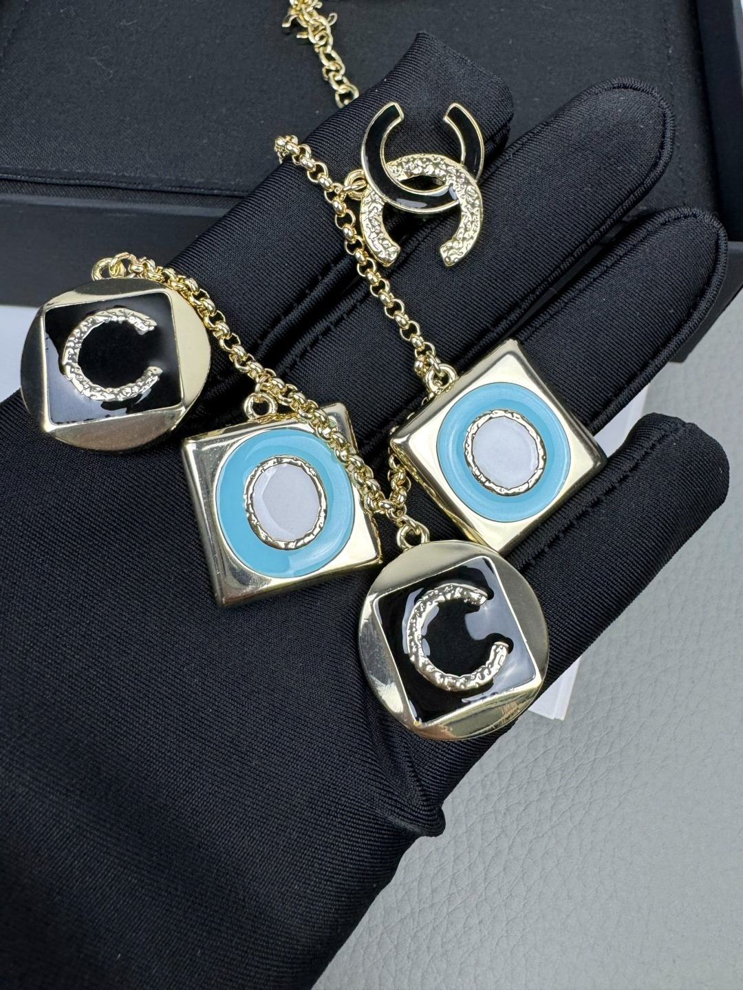 Chanel Coco Geometric Enamel 5 Charms Necklace - Image 4