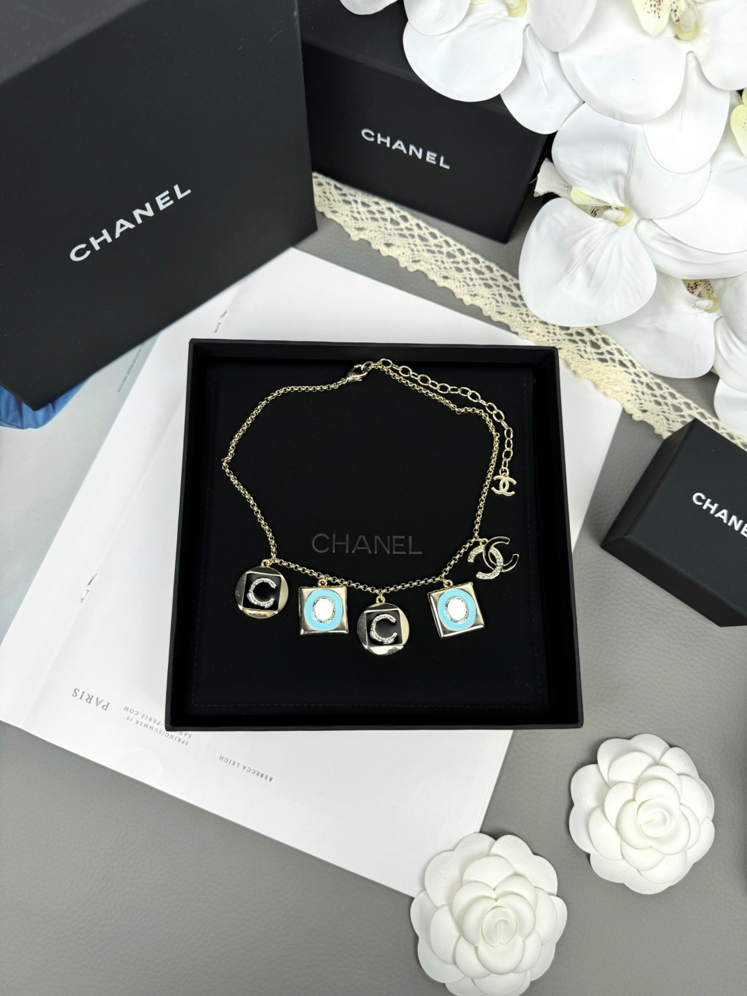 Chanel Coco Geometric Enamel 5 Charms Necklace - Image 2