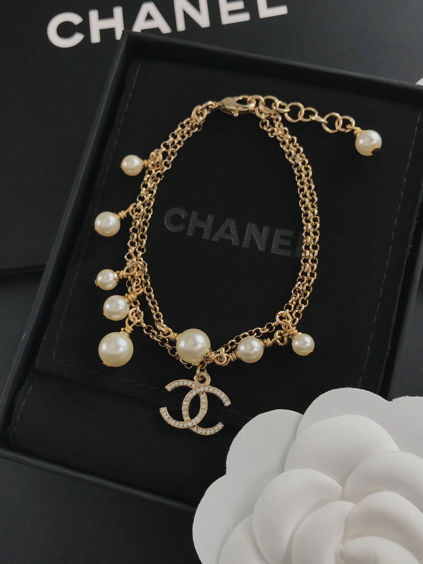 Chanel Dainty Two Layers Chain Pearl Bracelet