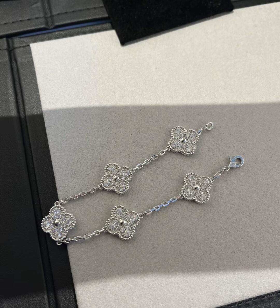 VCA White Gold Diamond Vintage Alhambra Bracelet 5 Motifs - Image 4