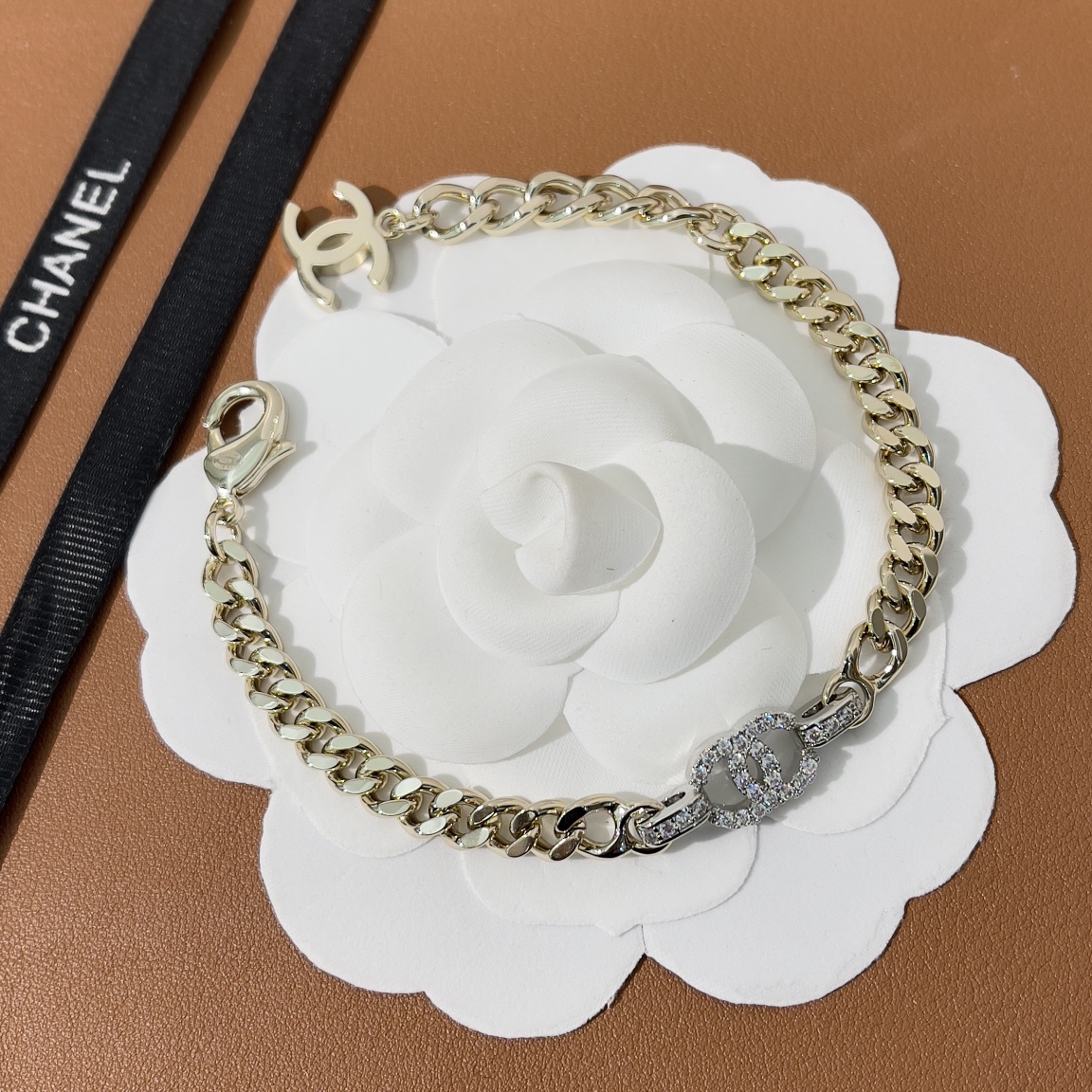 Chanel Mixed Color Cuban Chain Bracelet Earrings Choker Necklace
